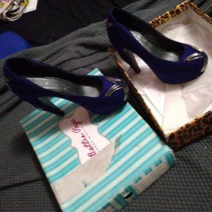 Bettie page blue velvet heels